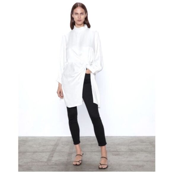 Zara Dresses & Skirts - Zara Dress Tunic Blouse White Satin Effect